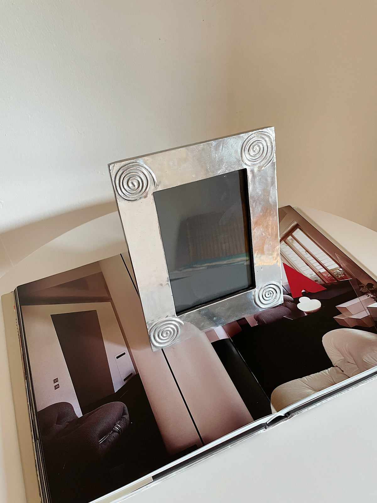PEWTER FRAME WITH SPIRAL DETAIL
