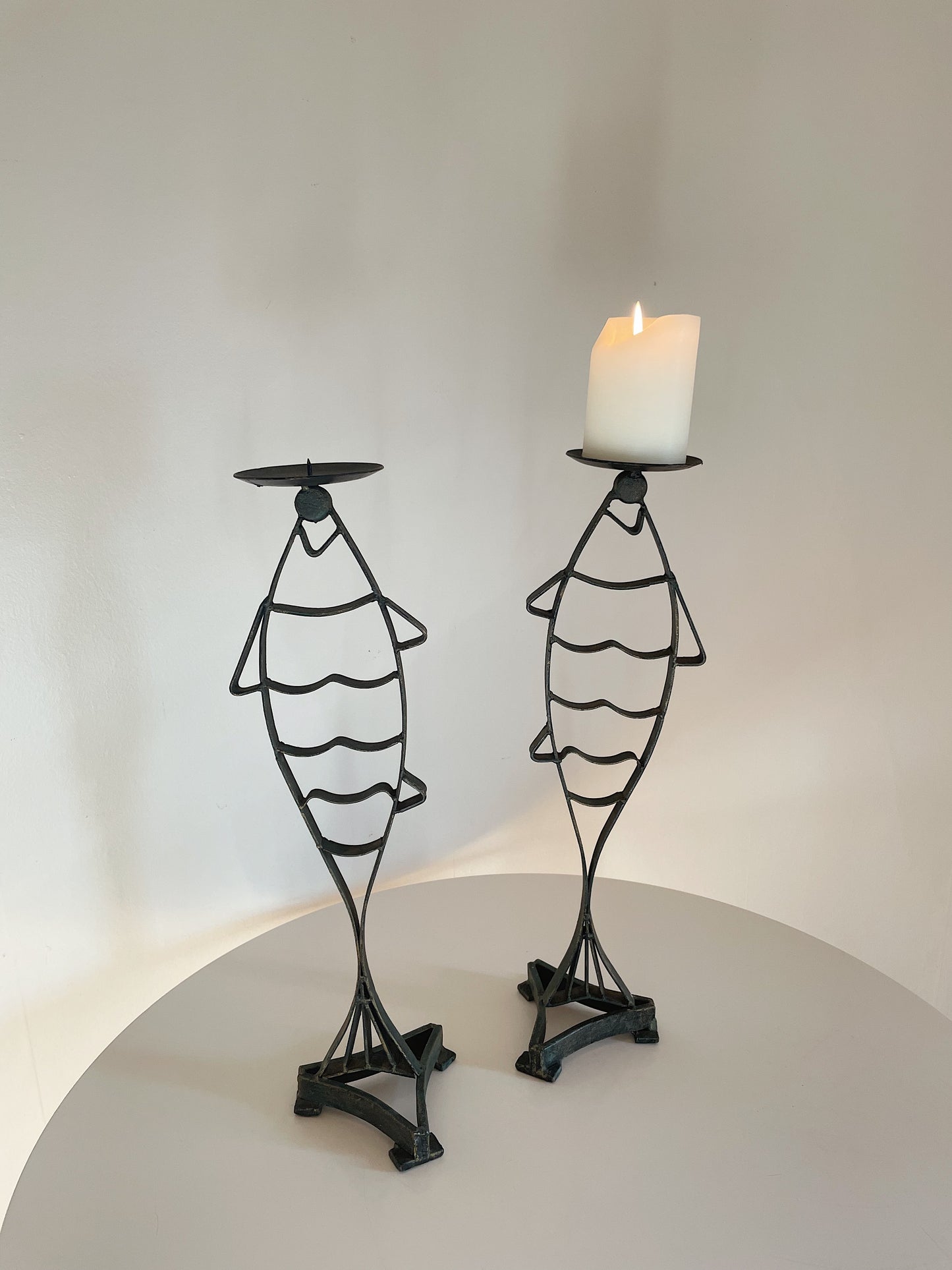 IRON FISH MOTIF CANDLESTICK HOLDERS