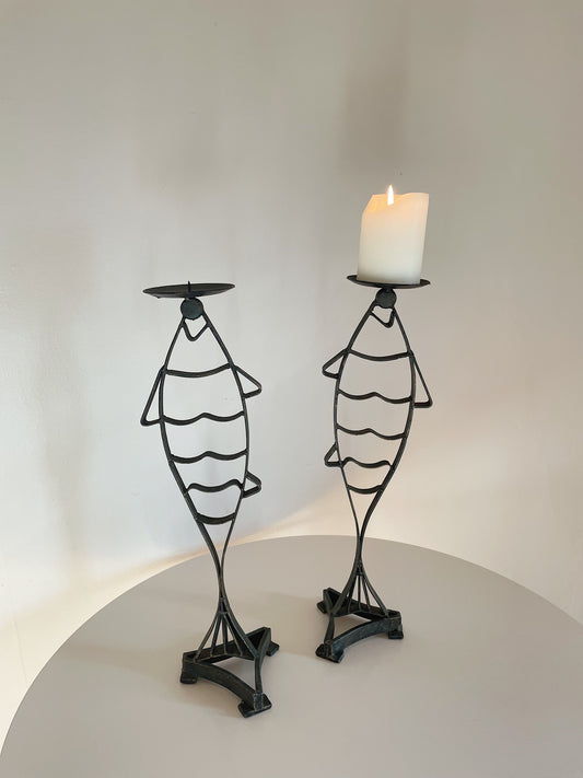 IRON FISH MOTIF CANDLESTICK HOLDERS