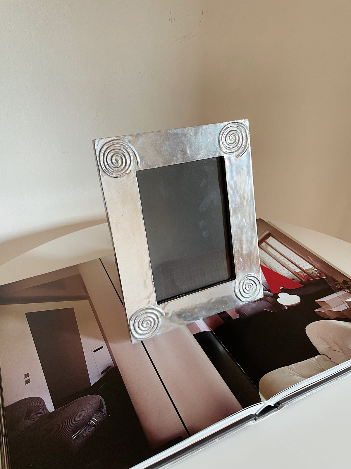 PEWTER FRAME WITH SPIRAL DETAIL