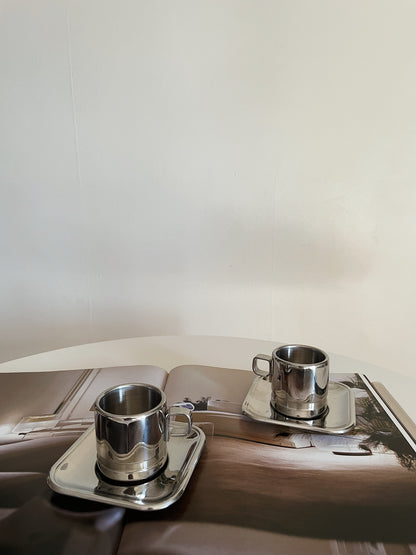 SILVER ESPRESSO CUPS WITH SQUARE SAUCERS