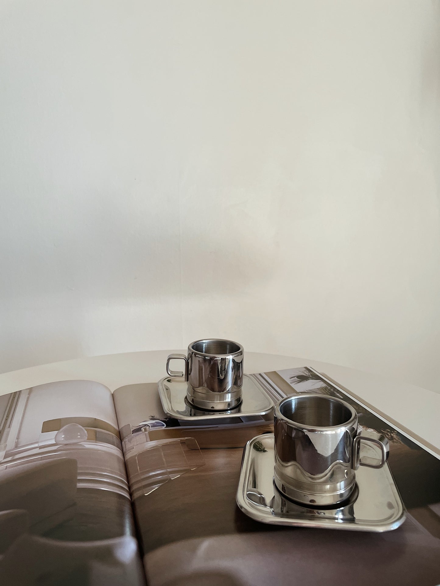 SILVER ESPRESSO CUPS WITH SQUARE SAUCERS