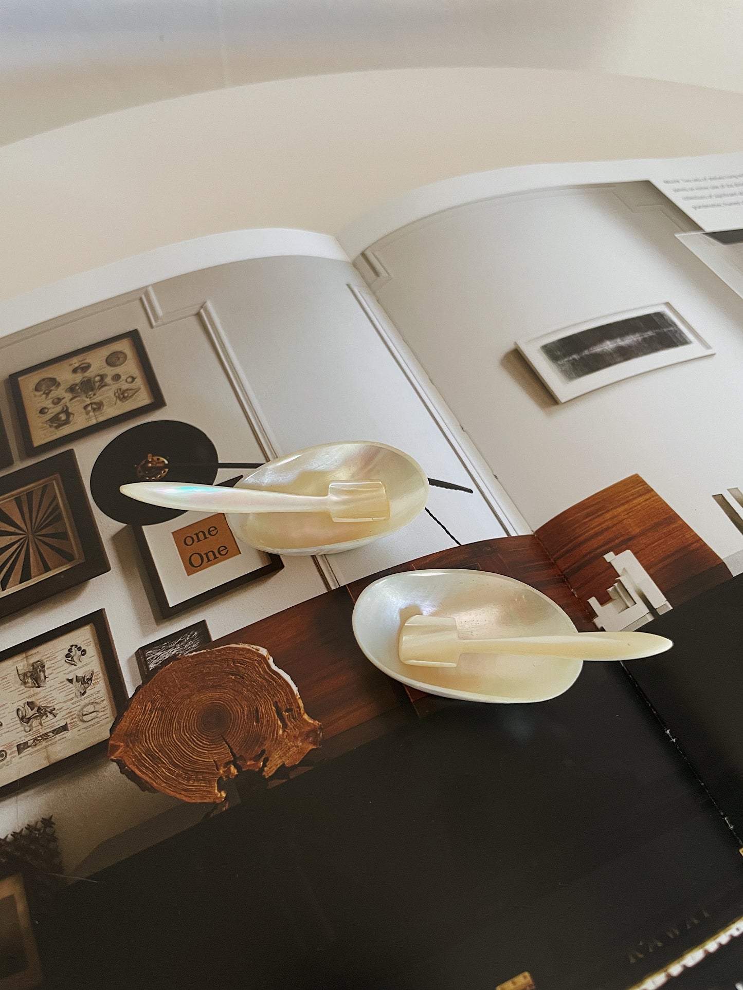 MOTHER OF PEARL SALT DISH WITH SPOON