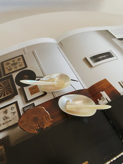 MOTHER OF PEARL SALT DISH WITH SPOON