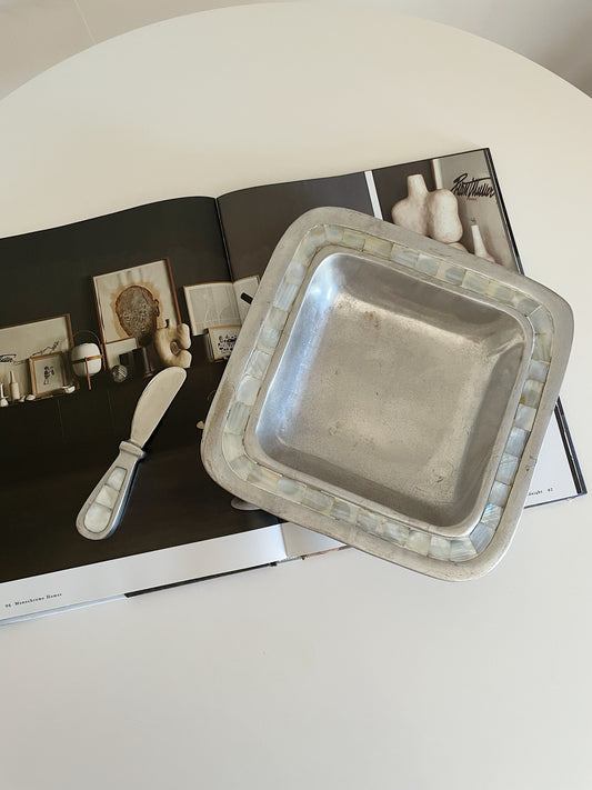 SQUARE PEWTER DISH AND KNIFE