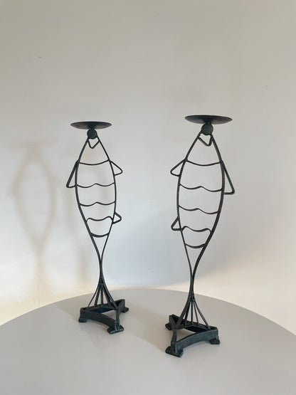 IRON FISH MOTIF CANDLESTICK HOLDERS