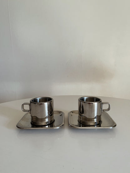 SILVER ESPRESSO CUPS WITH SQUARE SAUCERS